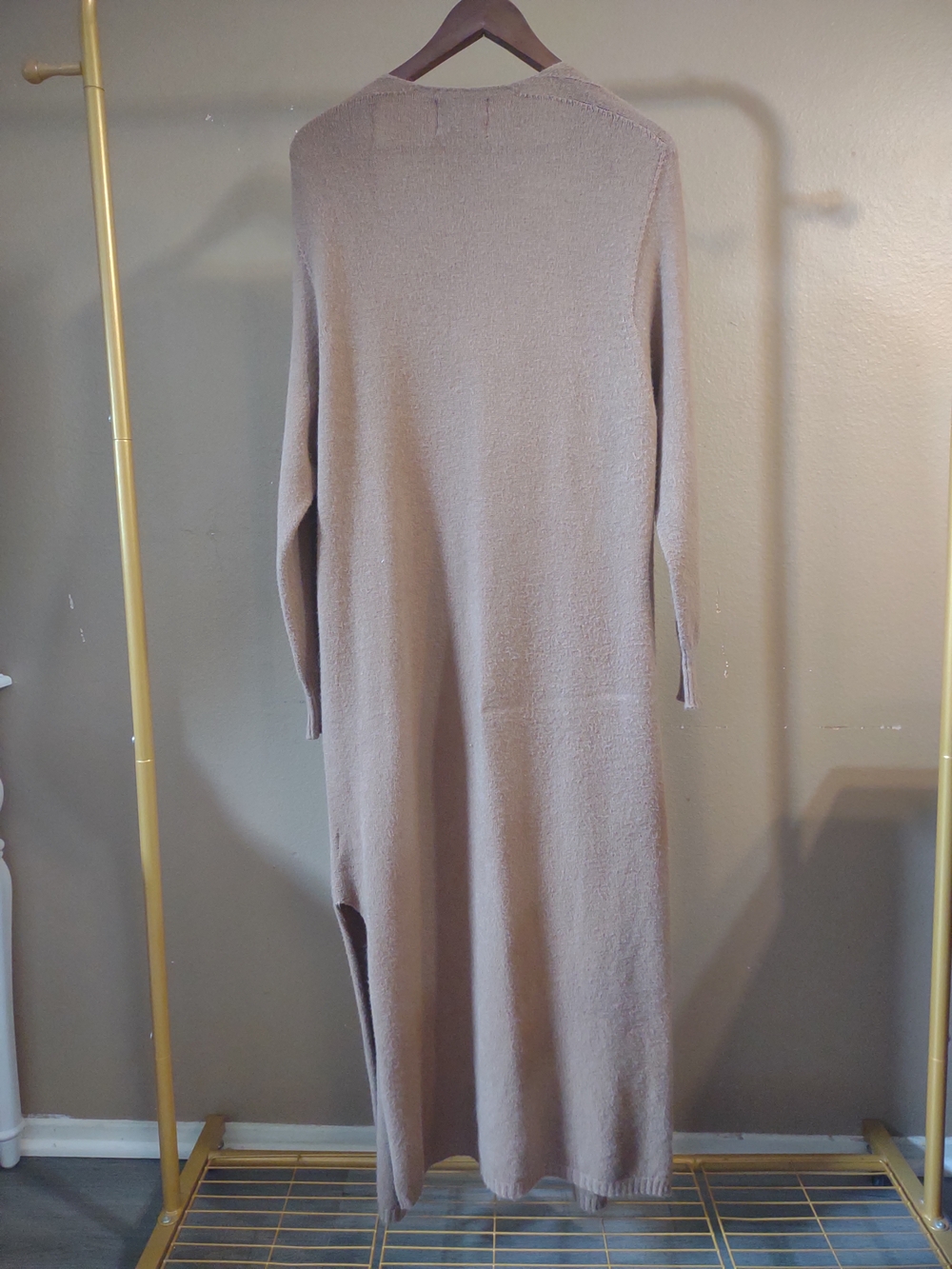 Apparis Long Camel Open Cardigan Vegan Cashmere Duster Slit Sides - Picture 5 of 11